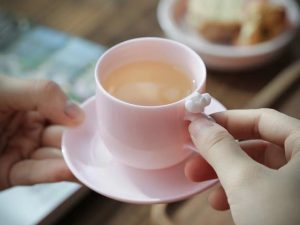 Lovely Rose Coffee Tea cups With Flower Sculpture Ceramitique